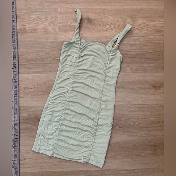 Wilfred Lydia Pastel Sage Green Ruched Mini Dress - Picture 2 of 6
